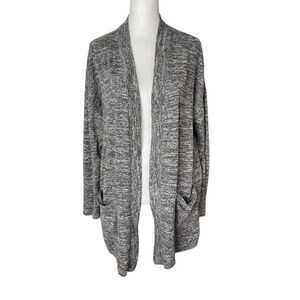 Harmony Balance Large Duster Sweater Gray Open Front Pockets Casual Soft